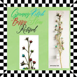 MacKenzie Childs Granny Kitsch Berry Stem Green Red Blue Courtly Check